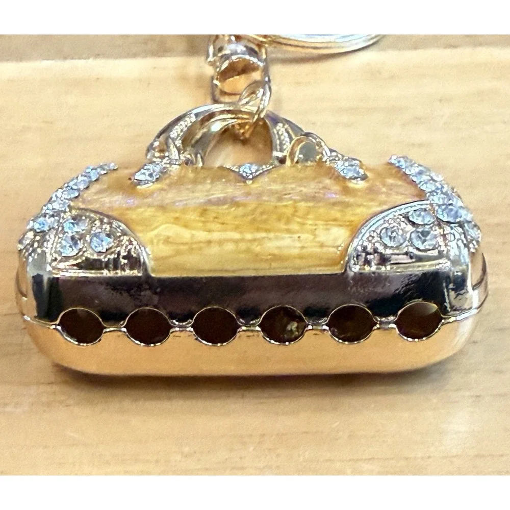Yellow Large Gold Tone Purse-Shape Bling Key‎ Chain Fob Purse Charm NEW